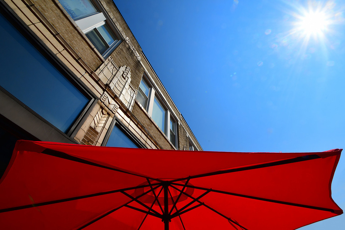 Umbrella, Building, Sun